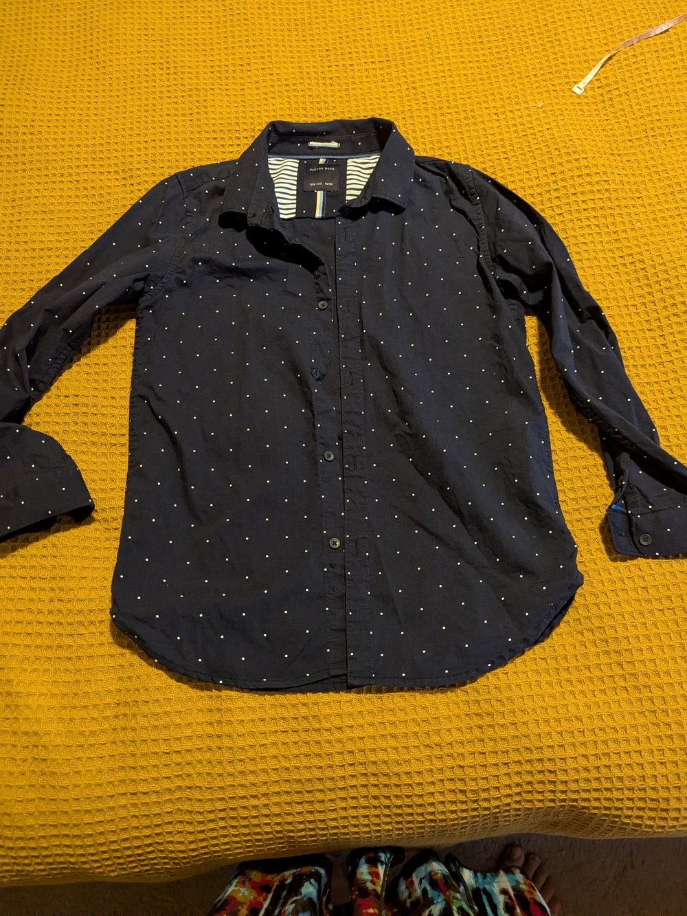 Cactus Navy Button-Down Shirt with Micro Dot Print, 11/12